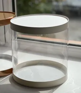 Коробка для торта прозрачная ТУБУС диам.240мм выс.240мм (белая, золото) НОВЫЙ ДИЗАЙН (2)